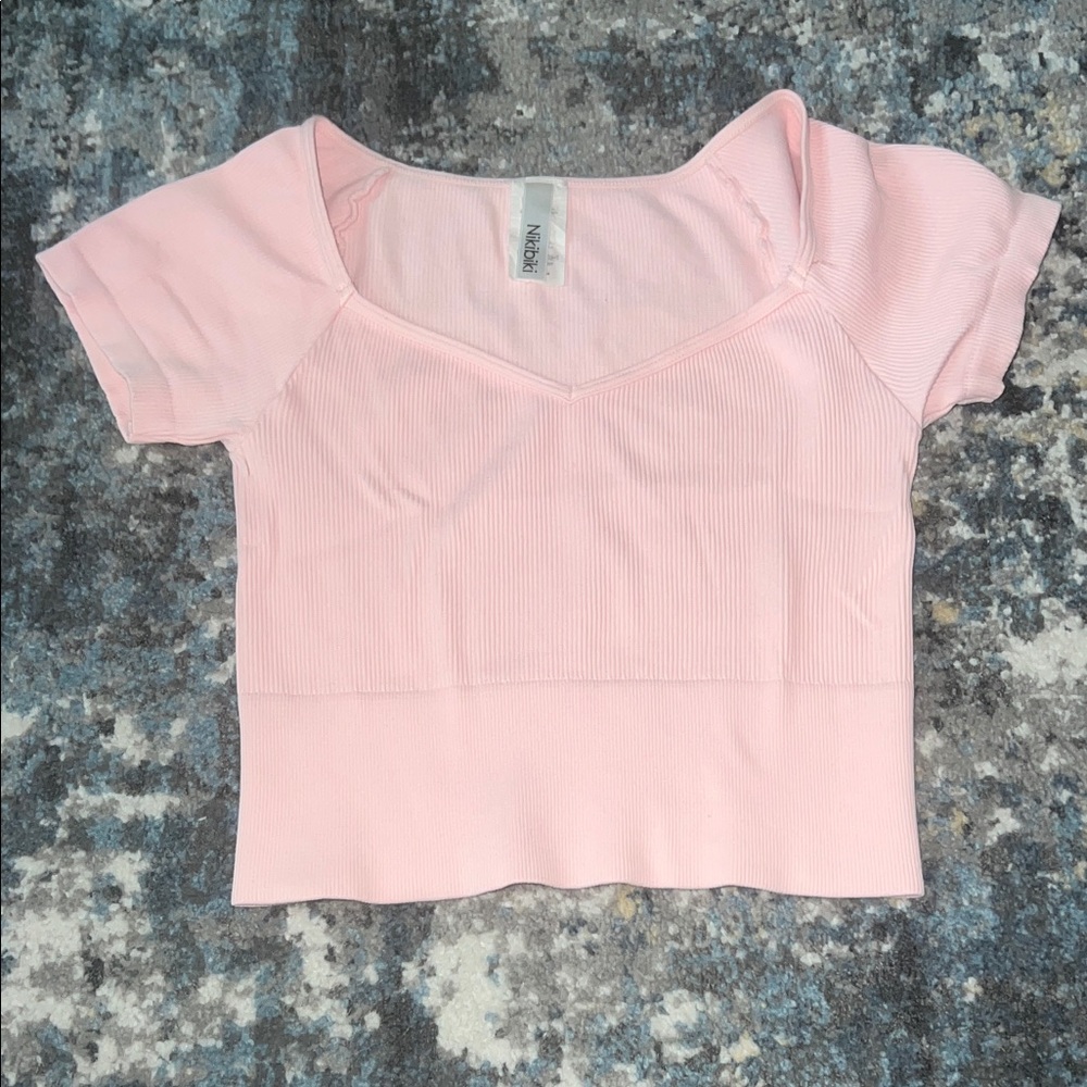 Nikibiki Soft Pink Ribbed Crop Top